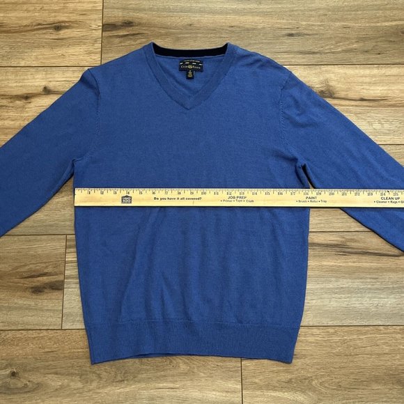 Men's Club Room Sweater SZ Small Merino Wool Blend V Neck Pullover Blue - Picture 5 of 9